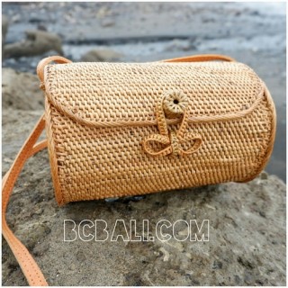 large cylinder handbag style handmade full woven grass straw rattan strap